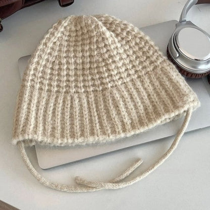 Plain Knit Cloche Hat - Beige / One Size