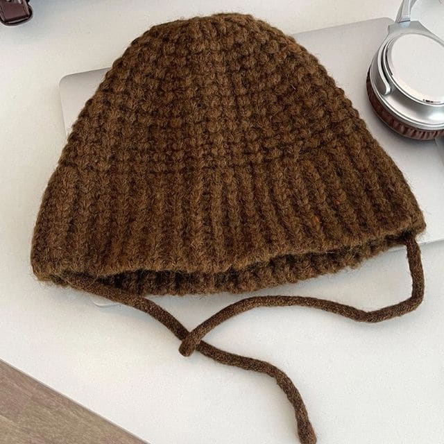 Plain Knit Cloche Hat - Caramel / One Size