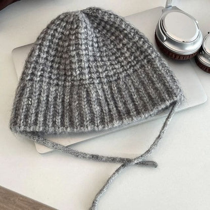 Plain Knit Cloche Hat - Gray / One Size