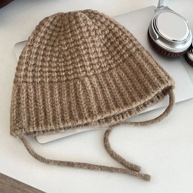 Plain Knit Cloche Hat - Khaki / One Size