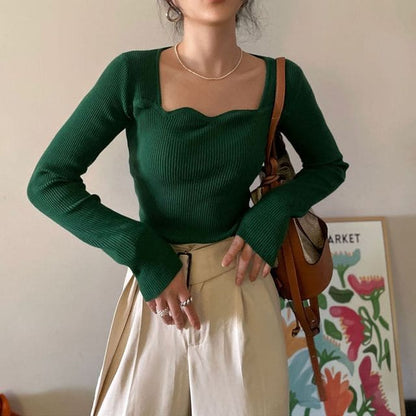 Plain Knit Top - Green / One Size