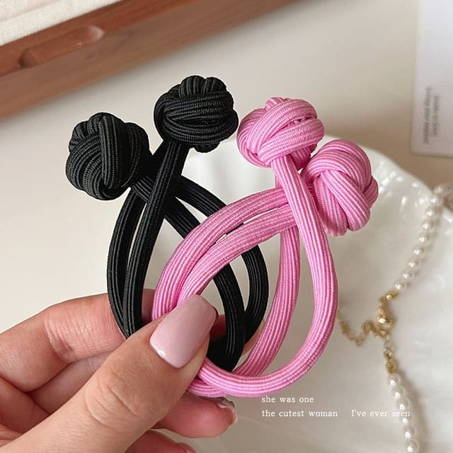 Plain Knot Hair Tie / Set - Set of 2 - 1 Pc - Pink & 1 Pc