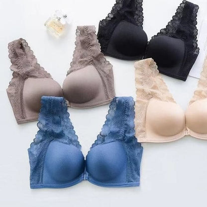 Plain Lace Panel Front Closure Wireless Bra / Panty / Set