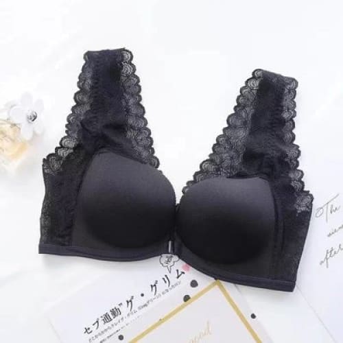 Plain Lace Panel Front Closure Wireless Bra / Panty / Set