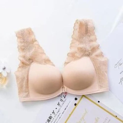 Plain Lace Panel Front Closure Wireless Bra / Panty / Set