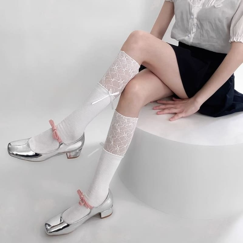 Plain Lace Panel Socks