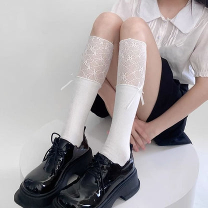 Plain Lace Panel Socks