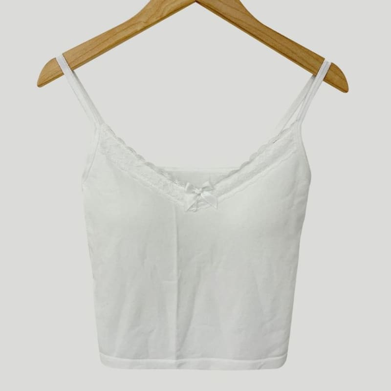 Plain Lace Trim Bow Camisole Top