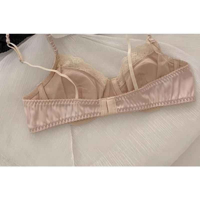 Plain Lace Trim Satin Bra / Panty / Set