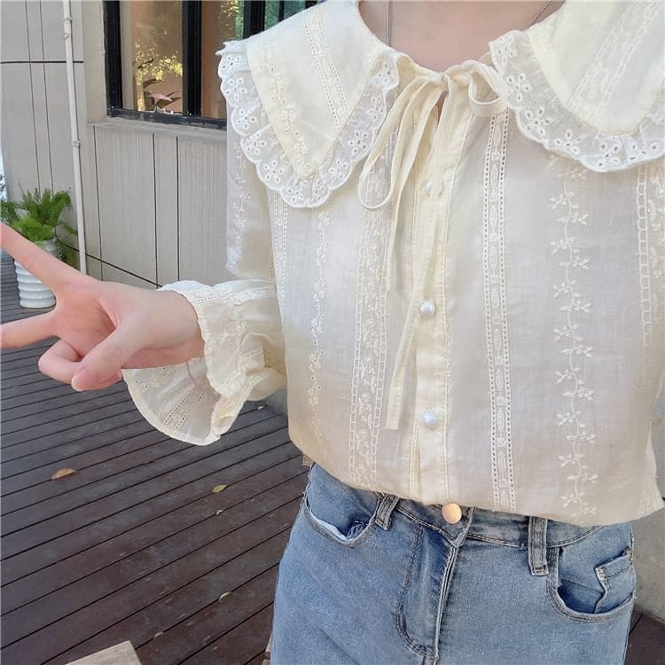 Plain Lace Trim Shirt / Single-Breasted Vest