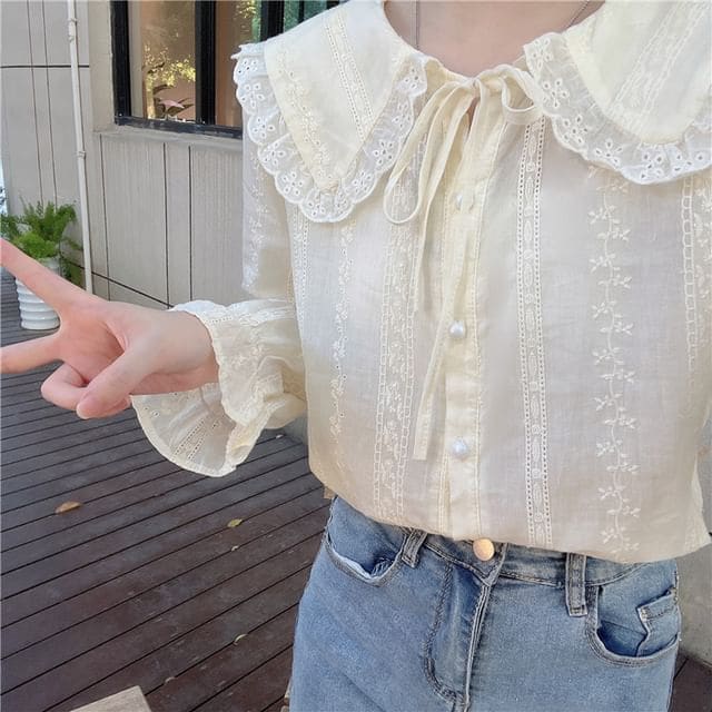 Plain Lace Trim Shirt / Single-Breasted Vest - Shirt