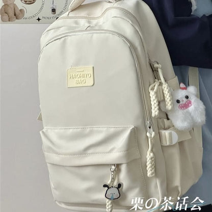 Plain Lettering Logo Laptop Backpack / Charm / Set