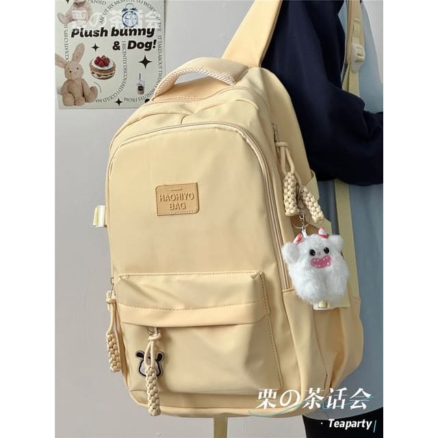 Plain Lettering Logo Laptop Backpack / Charm / Set