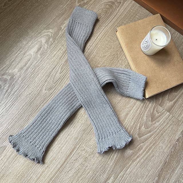 Plain Lettuce Edge Knit Leg Warmers - Light Gray / One Size