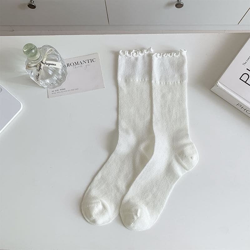 Plain Lettuce Edge Mesh Socks