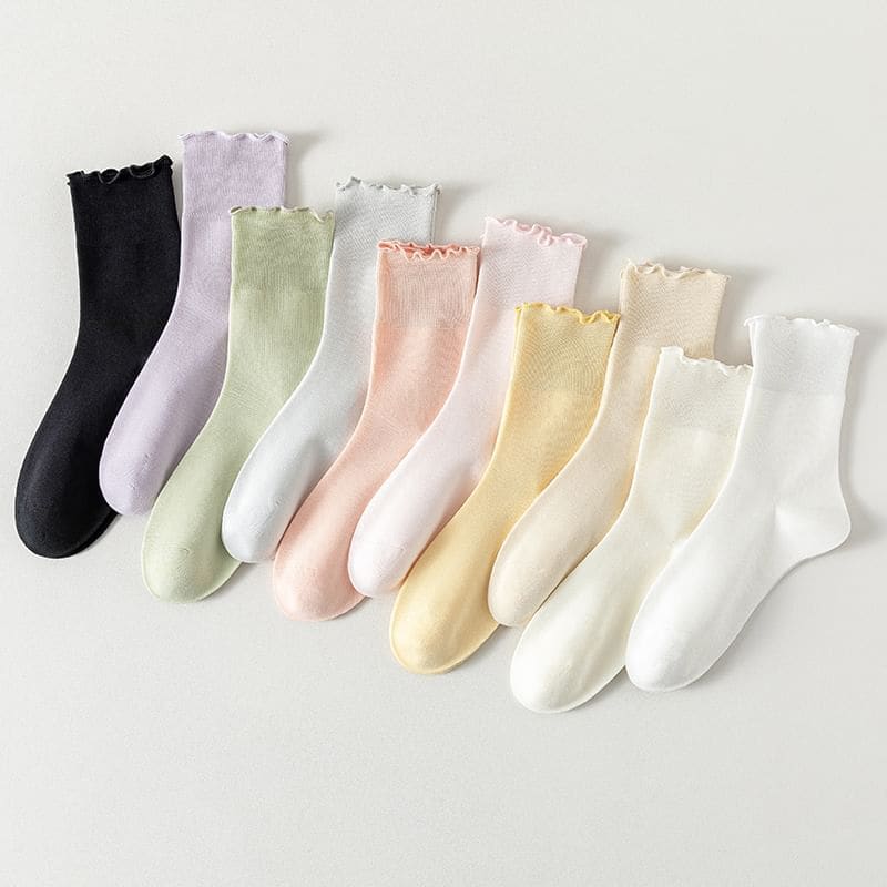 Plain Lettuce Edge Socks Set