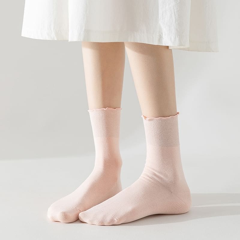 Plain Lettuce Edge Socks Set