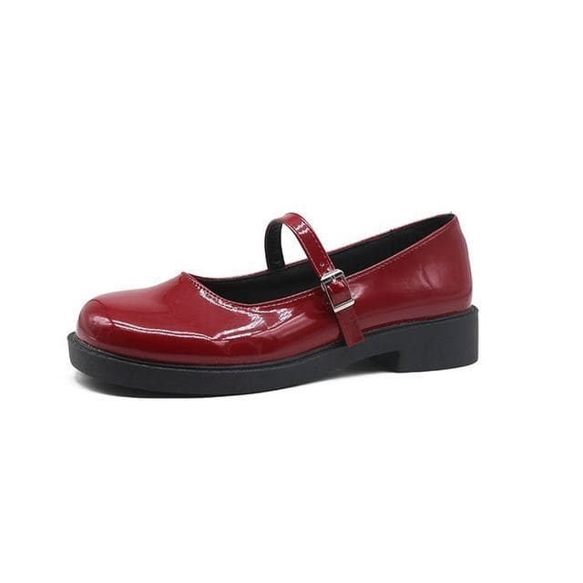 Plain Mary Jane Shoes - Glitter - Red / 35