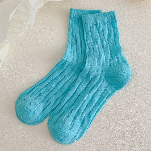 Plain Mesh Panel Socks Set - 2 Pairs - Aqua Blue / One Size