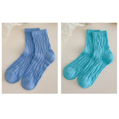 Plain Mesh Panel Socks Set - 2 Pairs - Dark Blue & Aqua