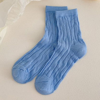 Plain Mesh Panel Socks Set - 2 Pairs - Dark Blue / One Size