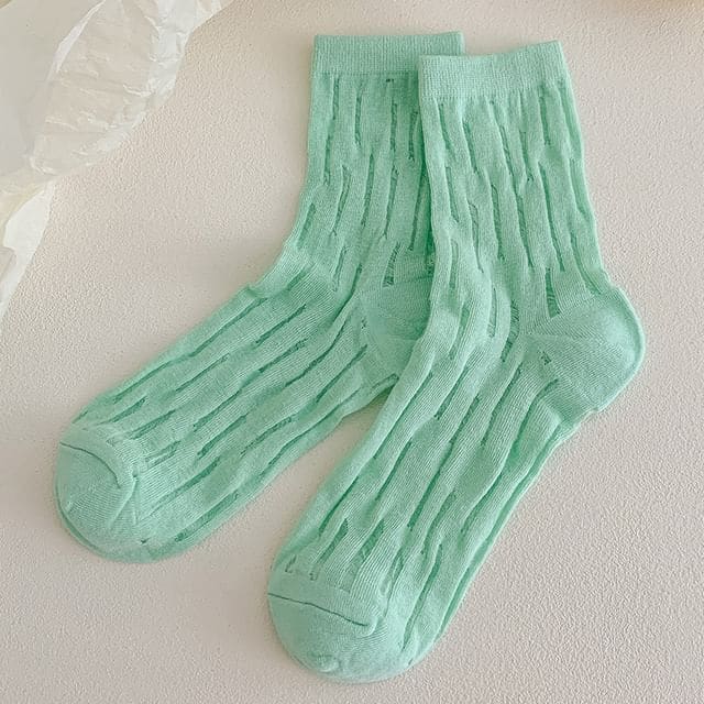 Plain Mesh Panel Socks Set - 2 Pairs - Light Green