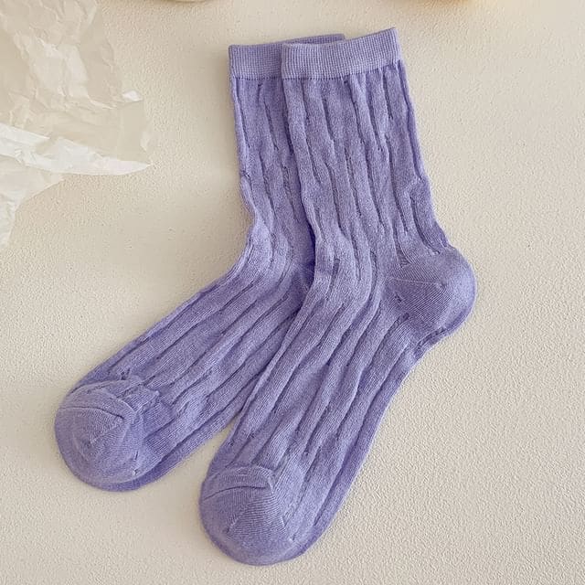 Plain Mesh Panel Socks Set - 2 Pairs - Purple / One Size