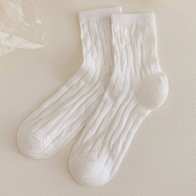 Plain Mesh Panel Socks Set - 2 Pairs - White / One Size