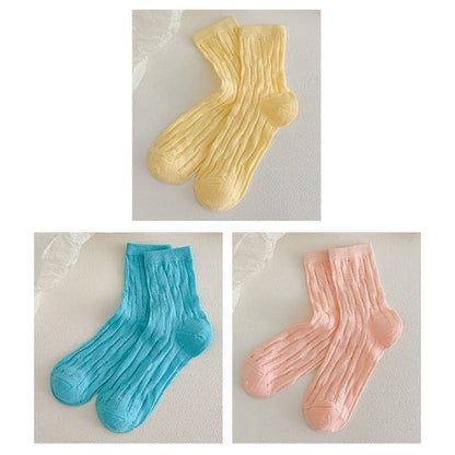 Plain Mesh Panel Socks Set - 3 Pairs - Yellow & Aqua Blue &