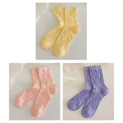 Plain Mesh Panel Socks Set - 3 Pairs - Yellow & Pink &