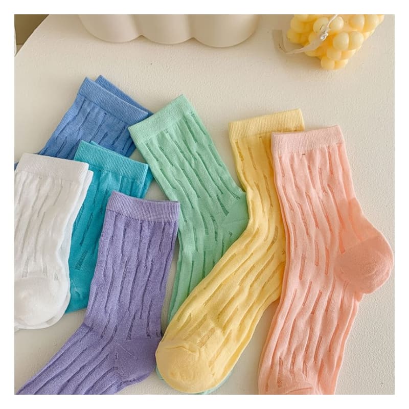 Plain Mesh Panel Socks Set