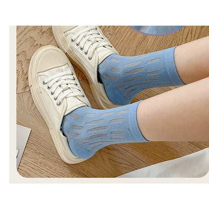 Plain Mesh Panel Socks Set