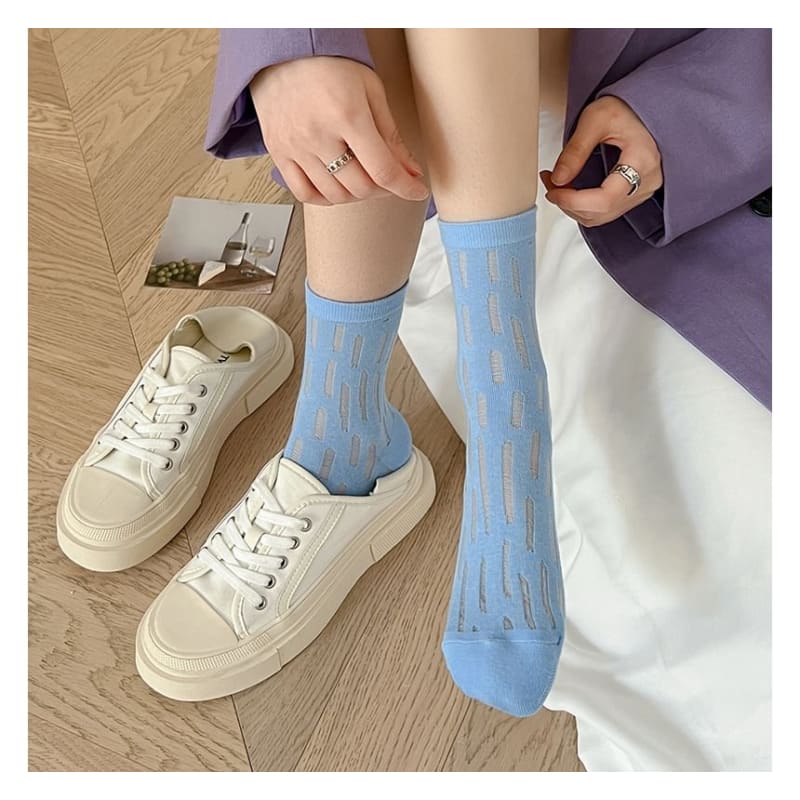 Plain Mesh Panel Socks Set