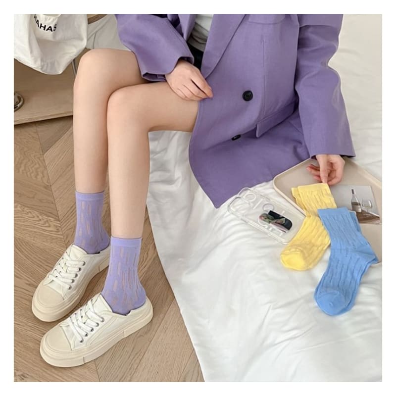 Plain Mesh Panel Socks Set