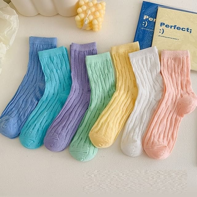 Plain Mesh Panel Socks Set