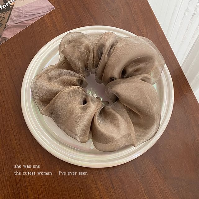 Plain Mesh Scrunchie - 618 - Coffee / One Size