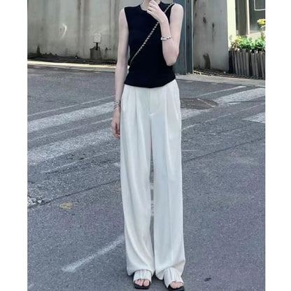 Plain Mid Rise Wide Leg Dress Pants