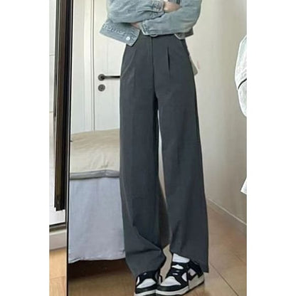 Plain Mid Rise Wide Leg Dress Pants