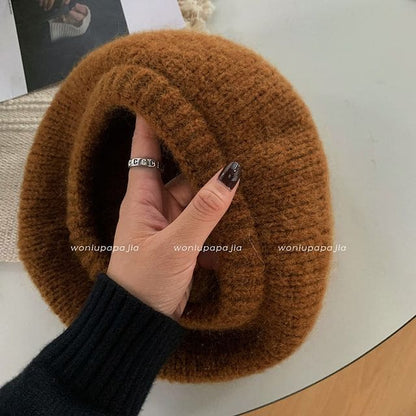 Plain Mohair Beret Hat - Caramel / One Size