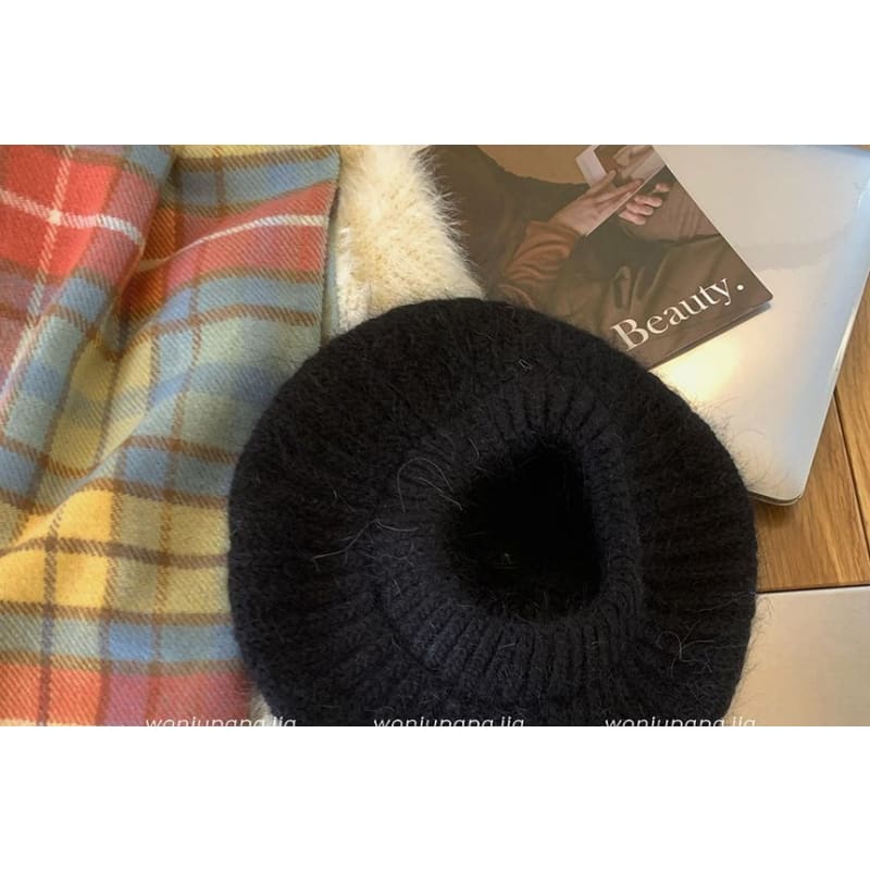 Plain Mohair Knit Beret Hat