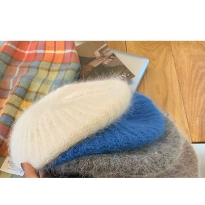 Plain Mohair Knit Beret Hat