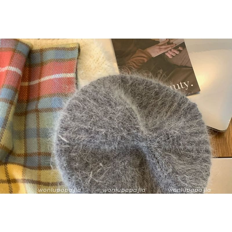 Plain Mohair Knit Beret Hat