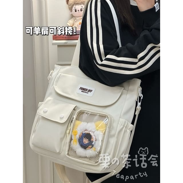 Plain Multi-Pocket Crossbody Tote Bag - Off-White / One Size