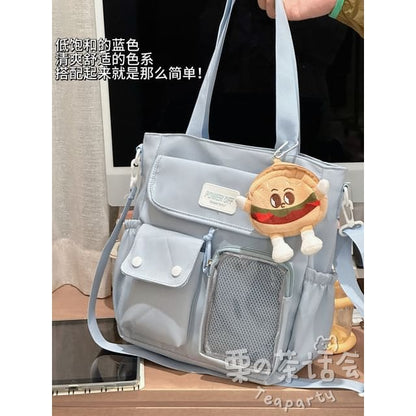 Plain Multi-Pocket Crossbody Tote Bag - With Hamburger