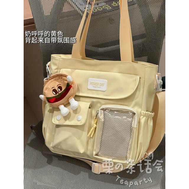 Plain Multi-Pocket Crossbody Tote Bag - With Hamburger