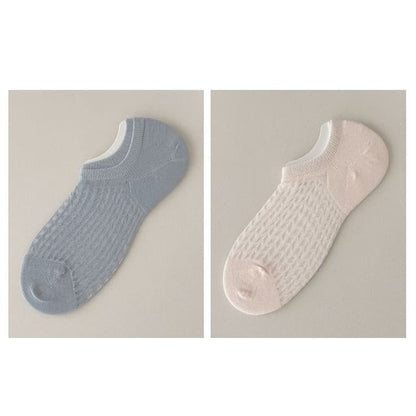 Plain No Show Socks Set - Set Of 2 Pairs - Blue & Pink