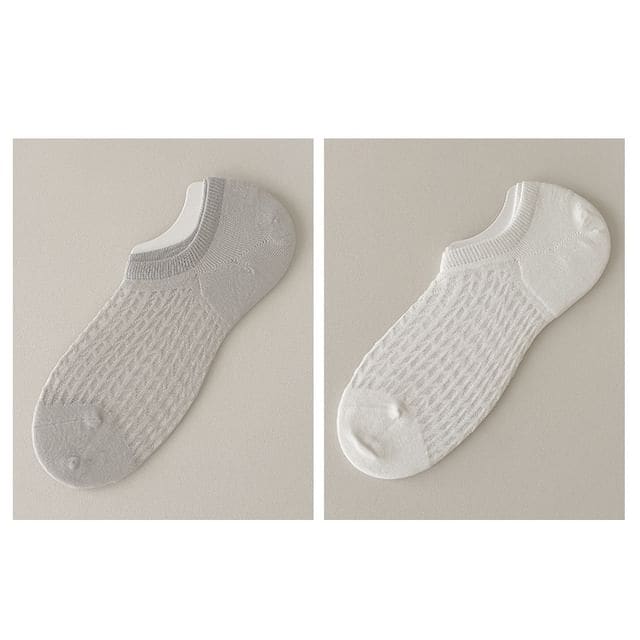 Plain No Show Socks Set - Set Of 2 Pairs - Gray & White