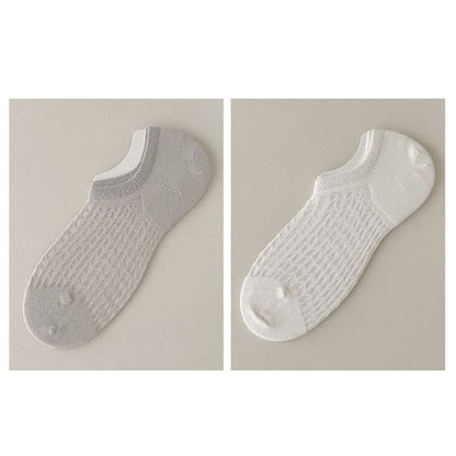 Plain No Show Socks Set - Set Of 2 Pairs - Gray & White