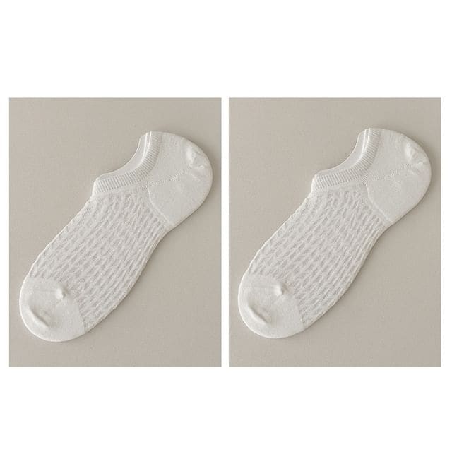 Plain No Show Socks Set - Set Of 2 Pairs - White / One Size