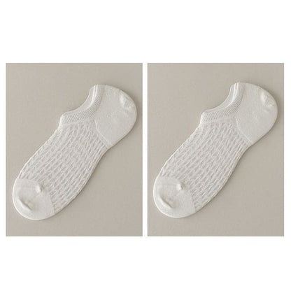 Plain No Show Socks Set - Set Of 2 Pairs - White / One Size